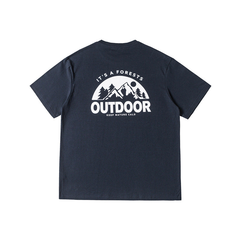 Camping Mountain Print Round Neck T-shirt Men's Short Sleeve
