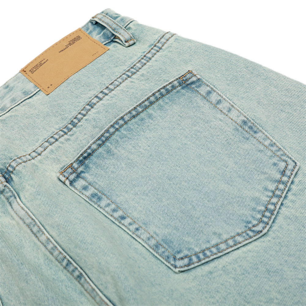 Heavy Washed Slashed Denim Pants American Retro Loose Wide-Leg Long Pants Men's Light Color Distressed Banana Pants