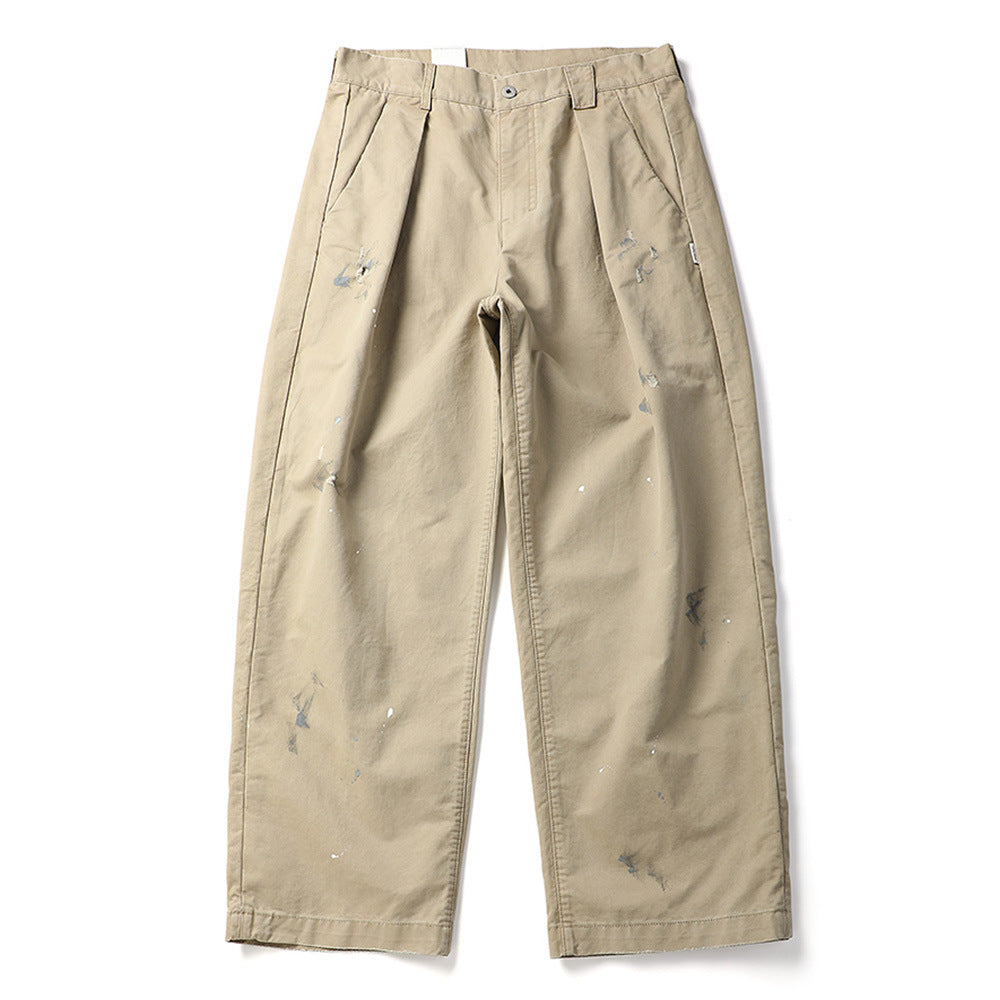 Splatter Paint Dot Work Pants Men's American Style Loose Straight Leg Trousers Vintage Design Casual Long Pants