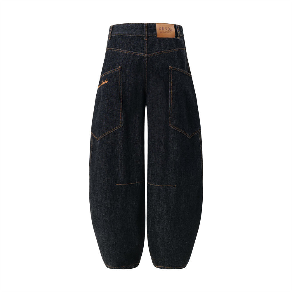 Arc Moon Knife Denim Pants Men's American Street High Street Washed Personality Loose High-Grade Wide-Leg Long Pants