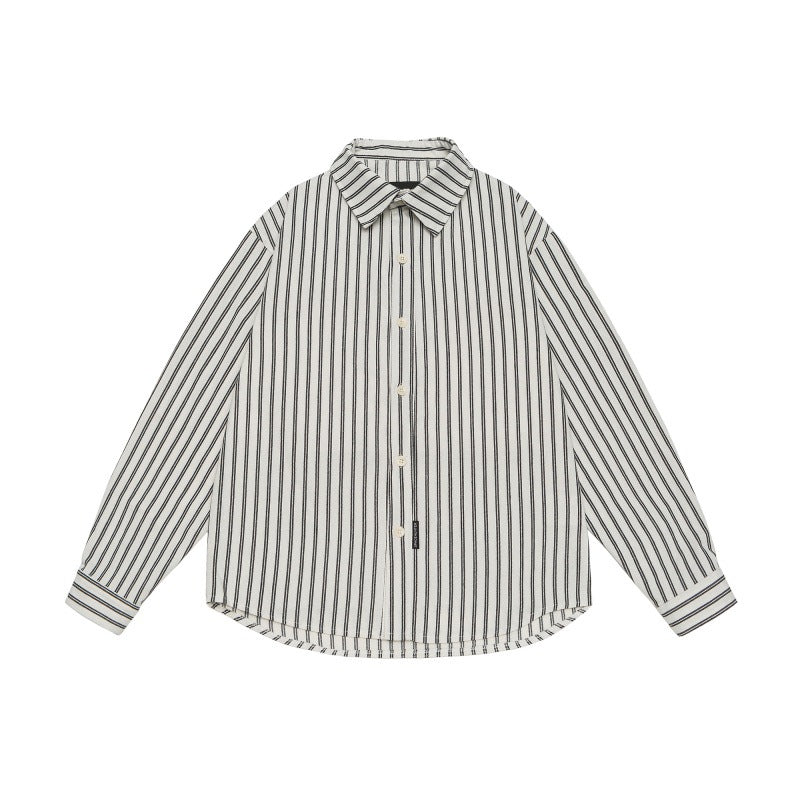 Striped long sleeved loose silhouette shirt