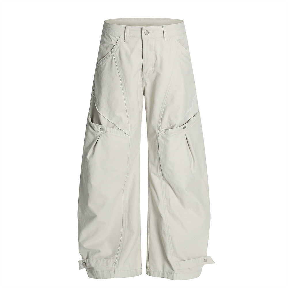 Sense Workwear Wide-Leg Scythe Pants Men's High Street Vibe Large Pocket Design Frayed Silhouette Long Pants
