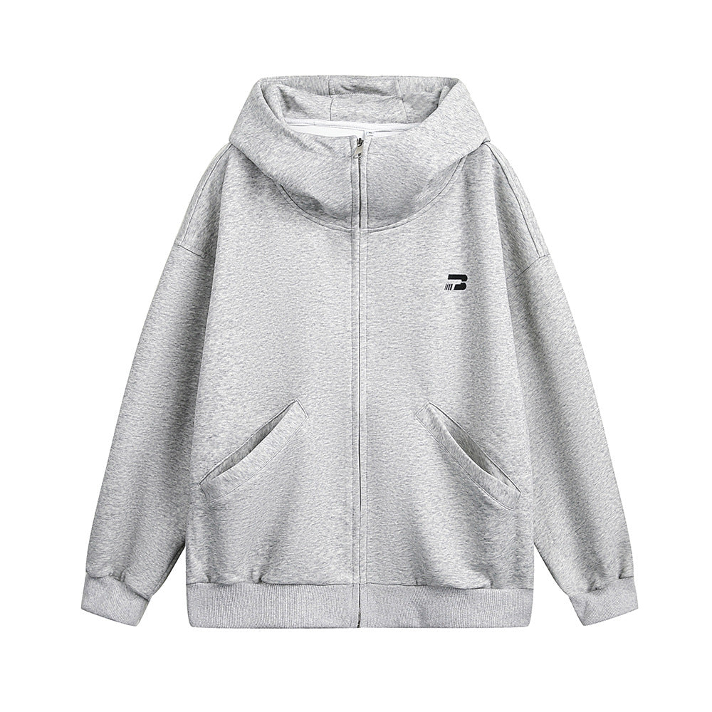 Vibe Casual Zip-Up Hoodie Unisex Autumn Winter Loose Short High Neck Solid Color Versatile