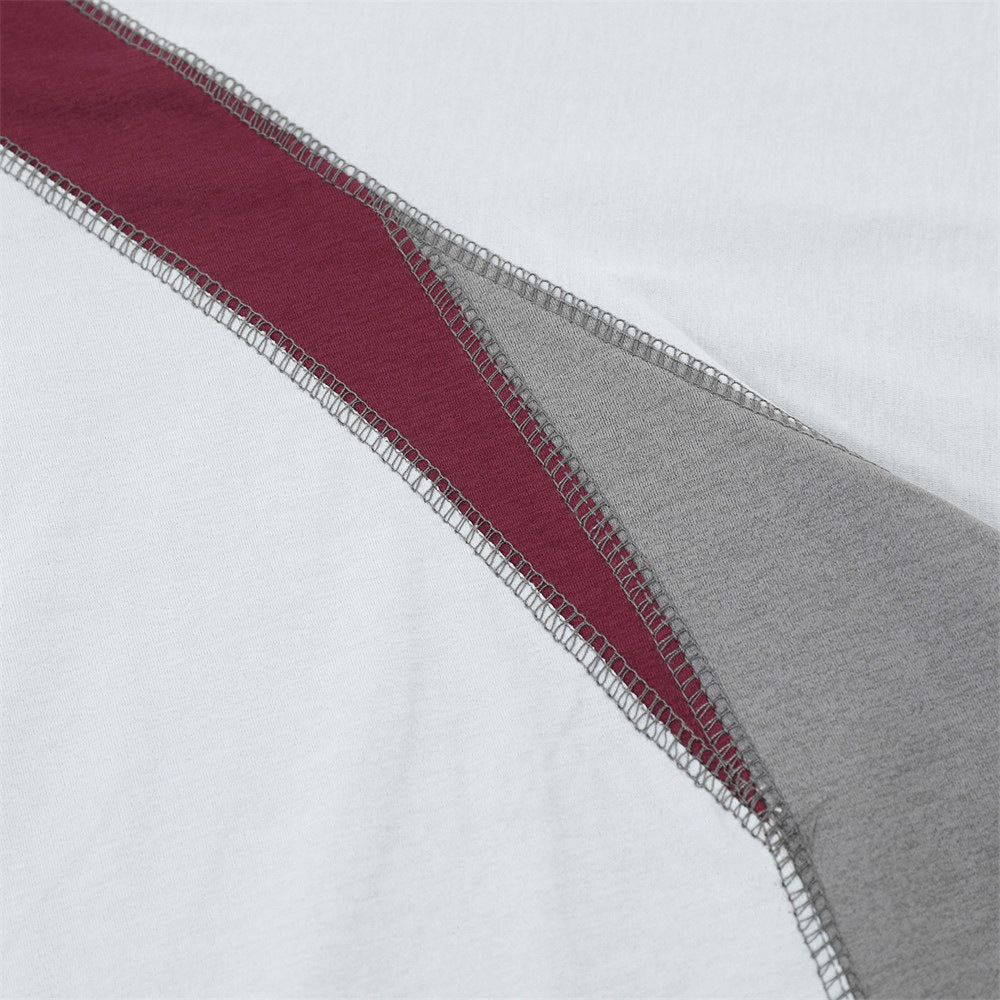 Color Block Spliced Short Sleeve T-Shirt Men's Summer European and American Street Trend Loose Casual Raglan Half Sleeve Top INS Elbow Length Sleeve