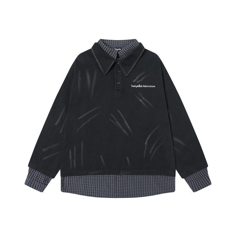 Fake two irregular washed spliced shirts for men