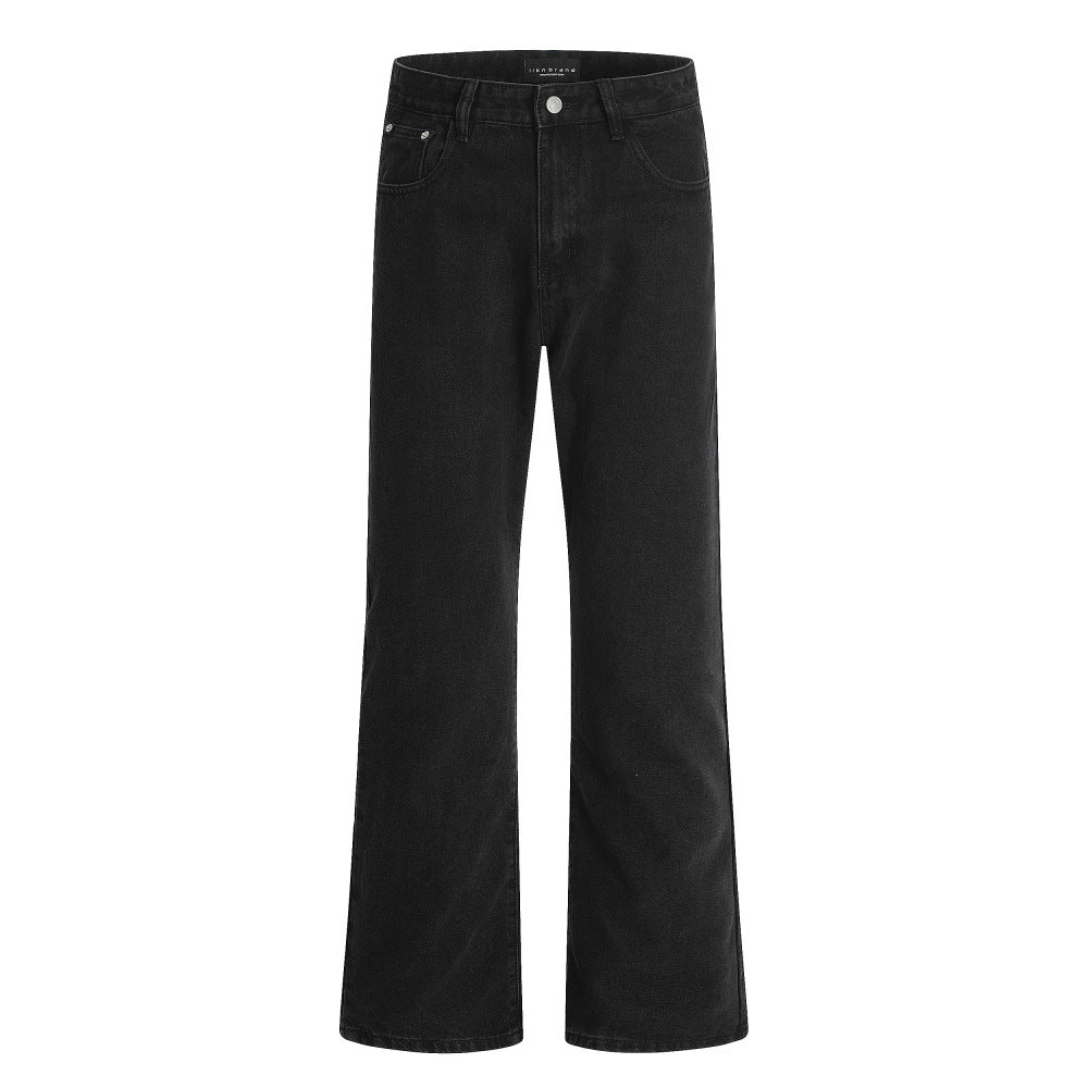 American High Street Vibe Flared Denim Pants Men's Punk Washed Vintage Simple Basic Casual Wide Leg Trousers