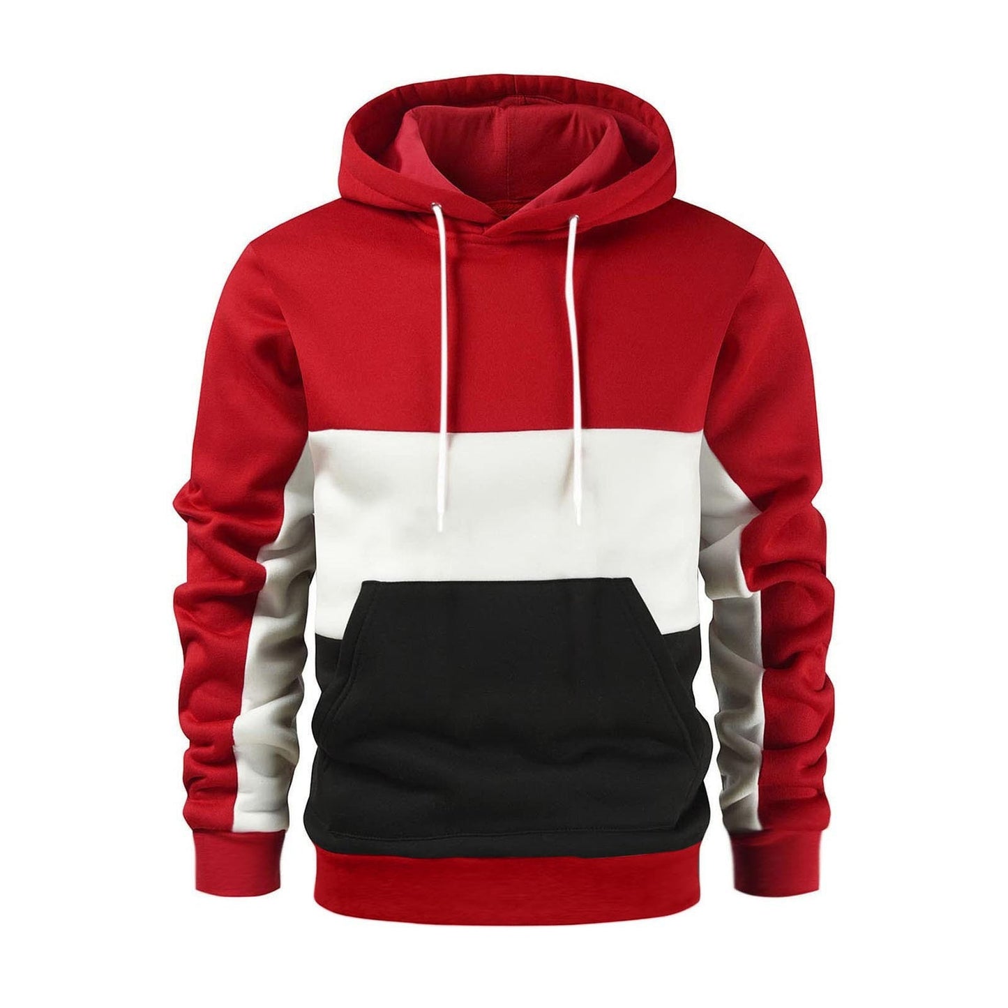 New autumn and winter men's warm plush hoodie, fashionable color blocking casual pullover hoodie, sports hoodie