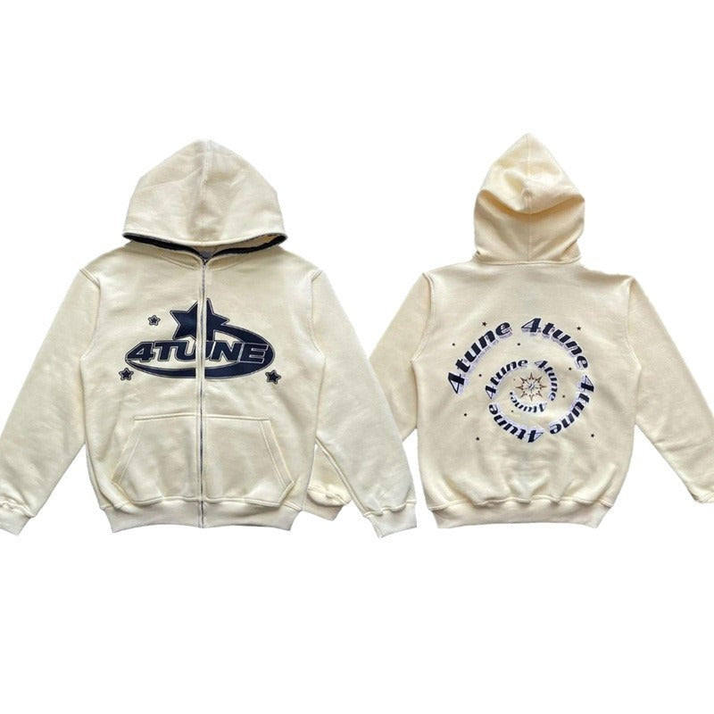 Full face zippered plush hoodie with a hat, American retro Y2K hoodie, men's casual jacket, men's