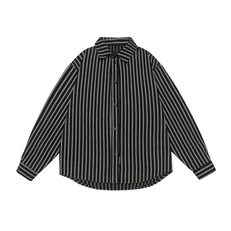 Striped long sleeved loose silhouette shirt