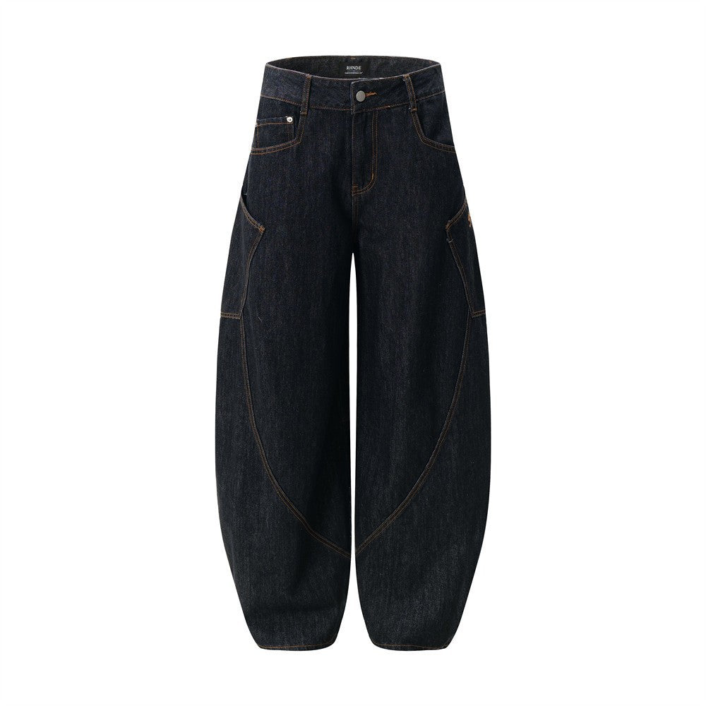 Arc Moon Knife Denim Pants Men's American Street High Street Washed Personality Loose High-Grade Wide-Leg Long Pants