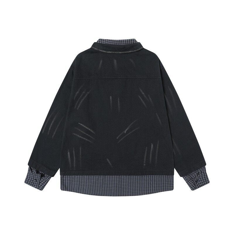 Fake two irregular washed spliced shirts for men