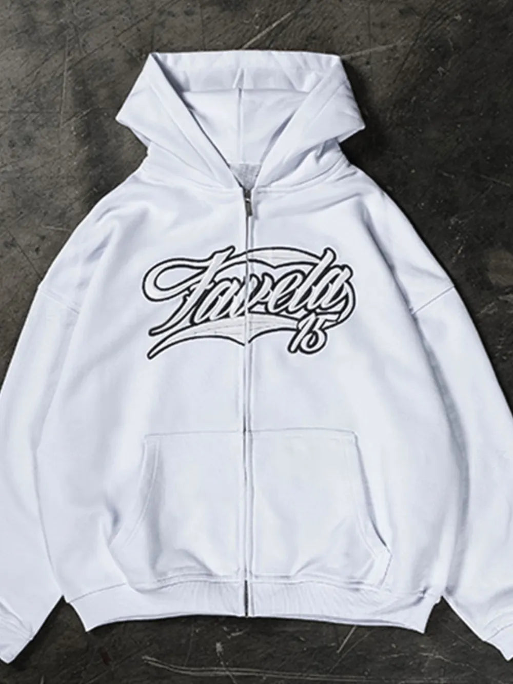 Men's Letter Embroidered Zip Up Long Sleeve Hoodie