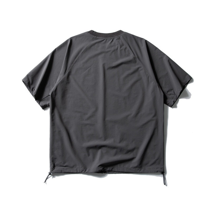 Zipper pocket breathable quick drying loose sports short sleeved shirt
