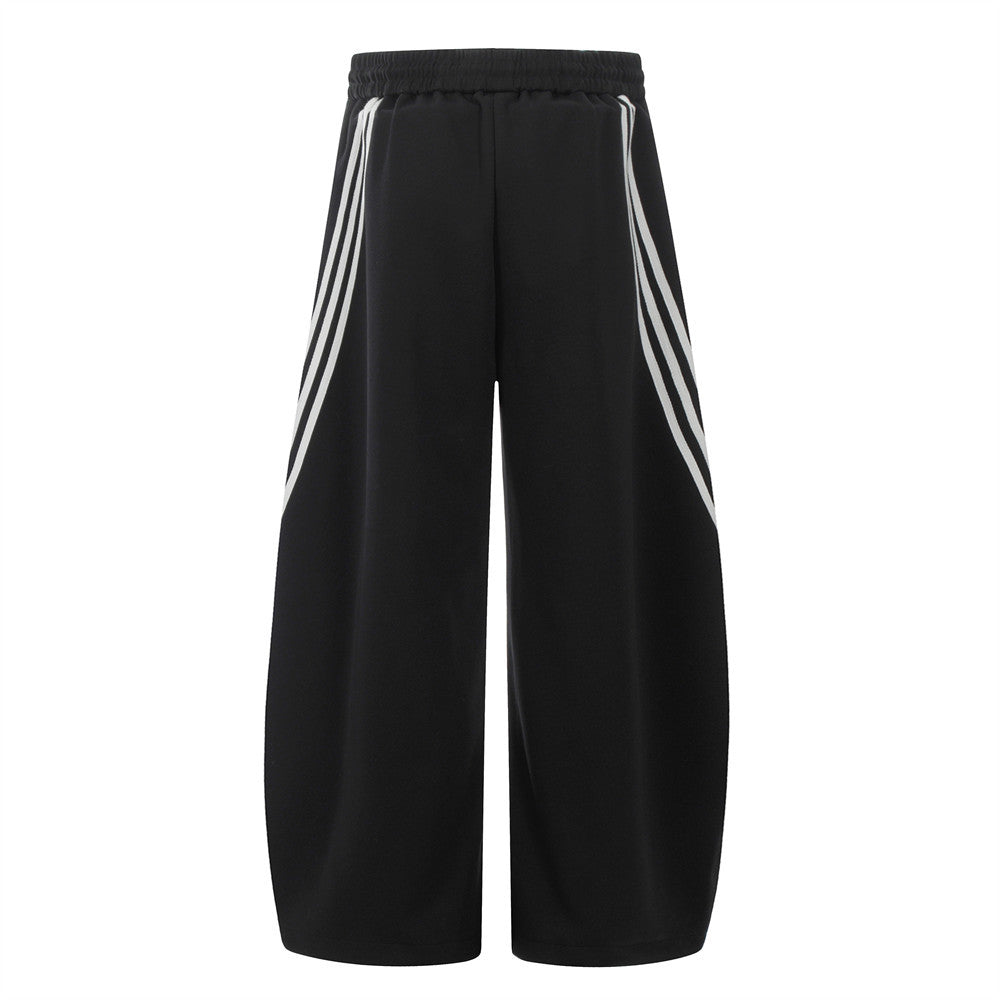 Color Block Three-Stripes Curved Knife Casual Pants Men's INS Trendy Design Sporty Loose Wide-Leg Long Pants