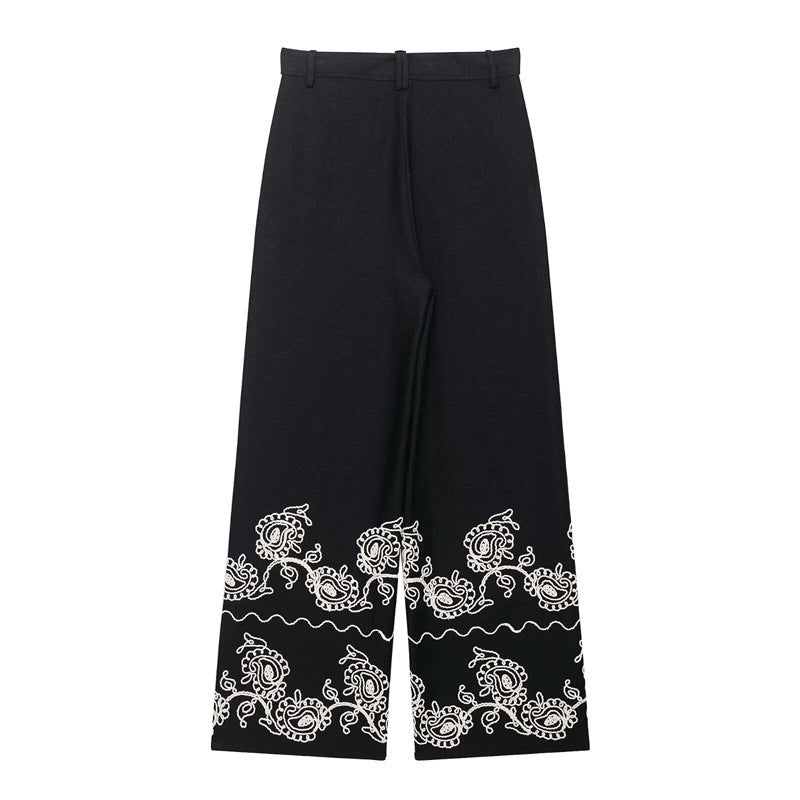 Summer New Style Women's Fashion Casual Short Sleeve Embroidered Top Wide Leg Pants