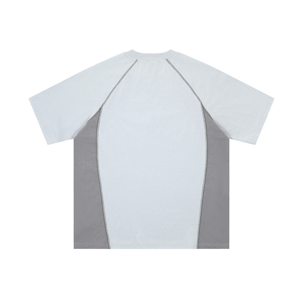 Color Block Spliced Short Sleeve T-Shirt Men's Summer European and American Street Trend Loose Casual Raglan Half Sleeve Top INS Elbow Length Sleeve