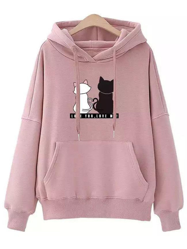 Streetwear Hoodies Women Sweatshirt Autumn Long Sleeve Hoodies Harajuku Hoodie Cute Cat Print Sweatshirt for Women