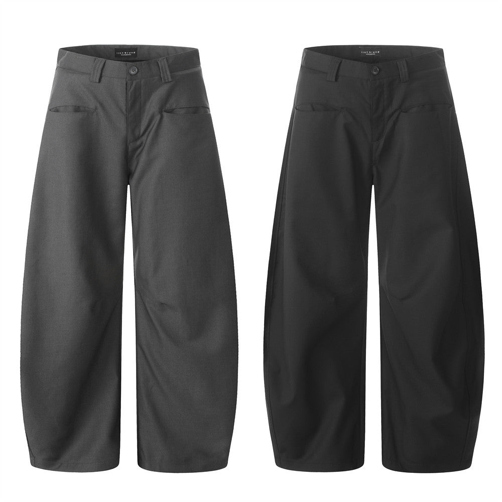 Loose Wide-Leg Scythe Pants Men's Casual Dress Trousers High-Street Design Solid Color Versatile Banana Scythe Long Pants