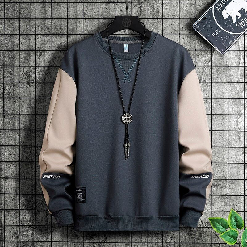 Fashion Patchwork Men Sweatshirt Autumn New Street Trend Hoodie Mens Casual Loose Pullover Korean Long Sleeved Top M-5XL
