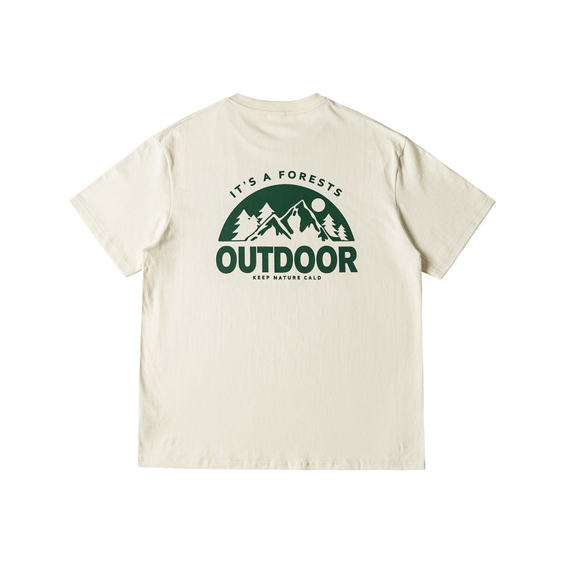 Camping Mountain Print Round Neck T-shirt Men's Short Sleeve
