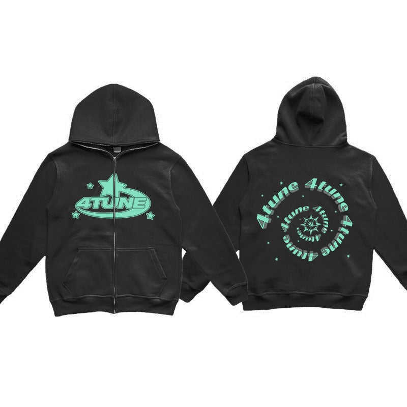 Full face zippered plush hoodie with a hat, American retro Y2K hoodie, men's casual jacket, men's
