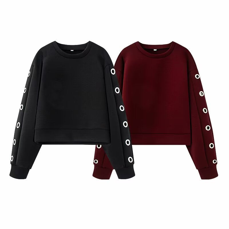 Diving suit fabric effect metal buckle decoration loose fit hoodie