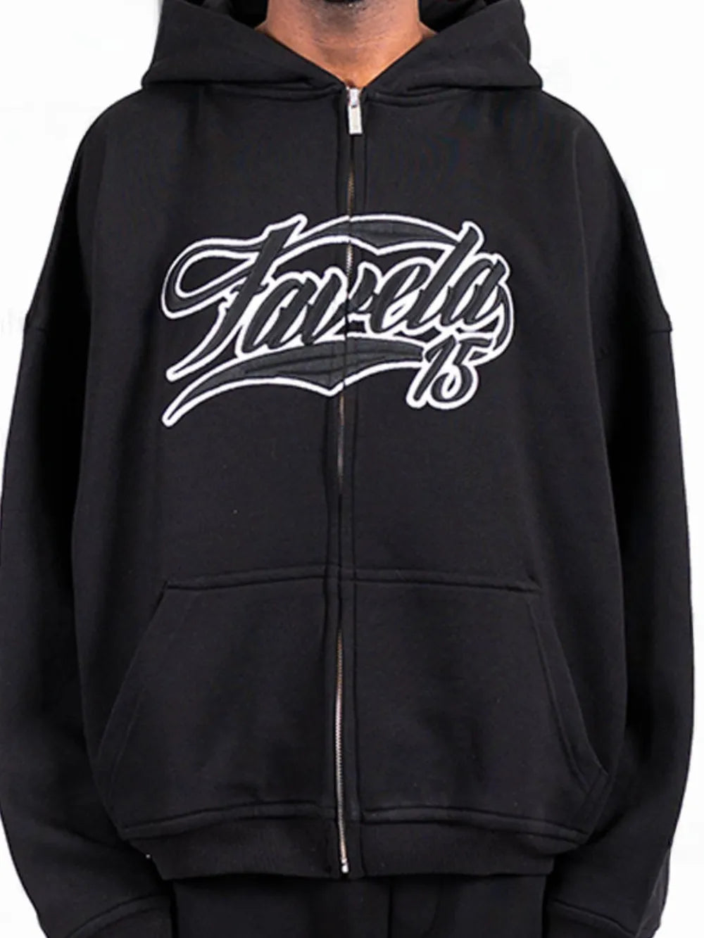 Men's Letter Embroidered Zip Up Long Sleeve Hoodie