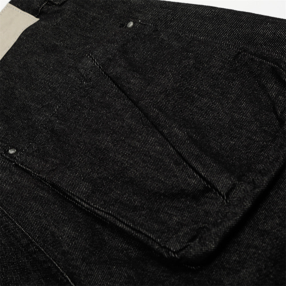 Loose Workwear Denim Shorts Men High Street Fashion 3D Large Pocket Design Solid Color Casual Wide-Leg Five-Point Pants