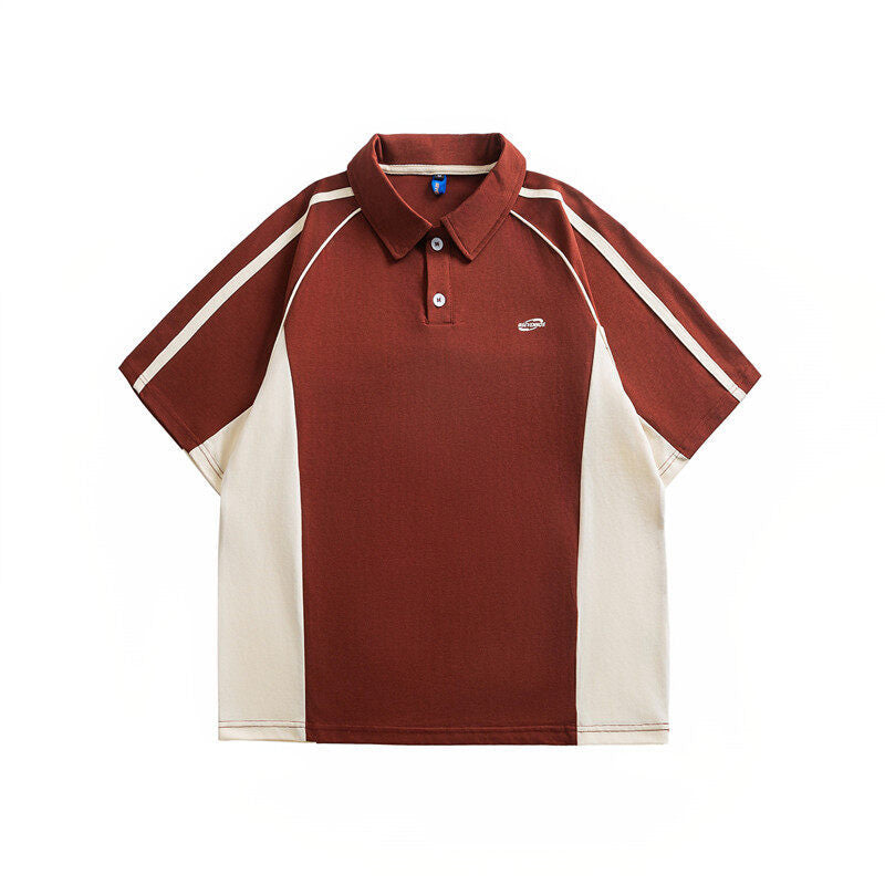 Color blocked polo shirt with short sleeves and half sleeves for men and women