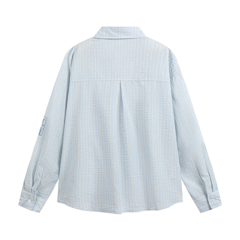 Loose striped letter printed men's and women's long sleeved shirts