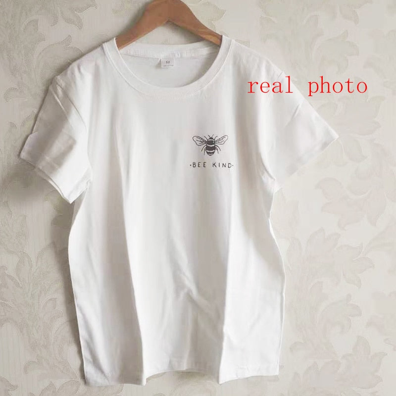 Bee Kind Pocket Print Tshirt Women Tumblr Save The Bees Graphic Tees Women Plus Size T Shirts Cotton O Neck Tops