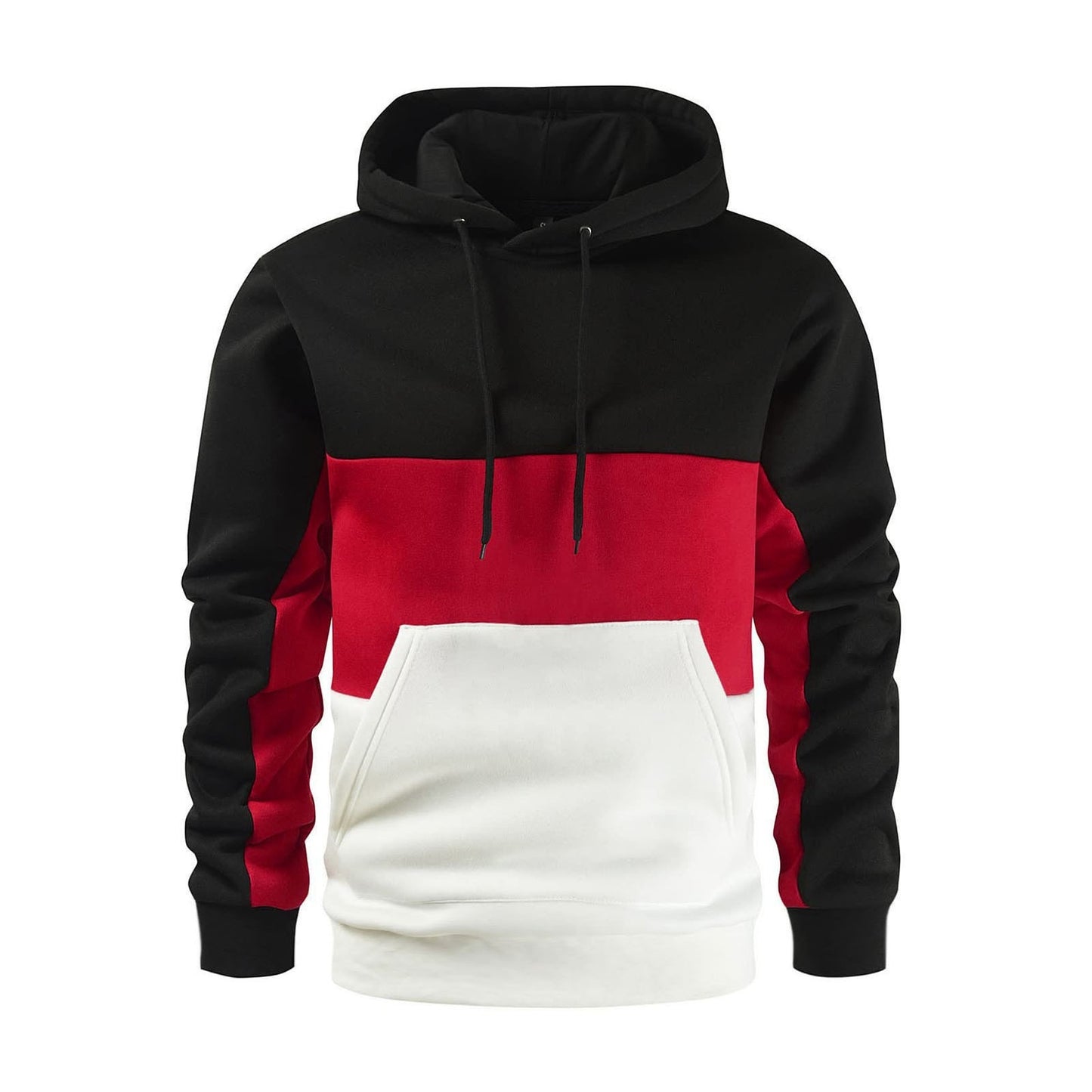 New autumn and winter men's warm plush hoodie, fashionable color blocking casual pullover hoodie, sports hoodie