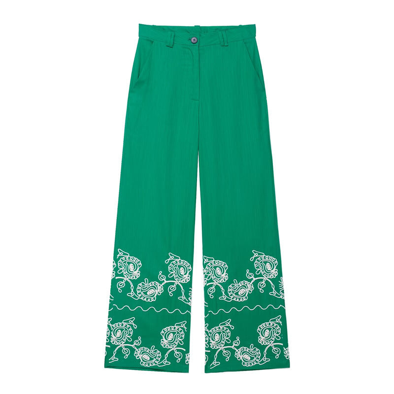 Summer New Style Women's Fashion Casual Short Sleeve Embroidered Top Wide Leg Pants