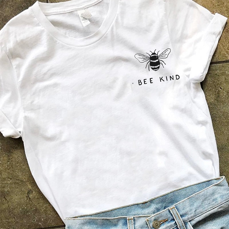 Bee Kind Pocket Print Tshirt Women Tumblr Save The Bees Graphic Tees Women Plus Size T Shirts Cotton O Neck Tops