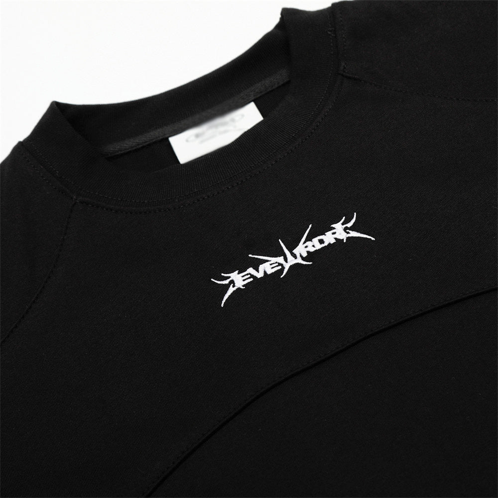 Simple Embroidered Letter Short Sleeve T-Shirt Loose Round Neck Men's INS Trendy American Design Split Half Sleeve Tee