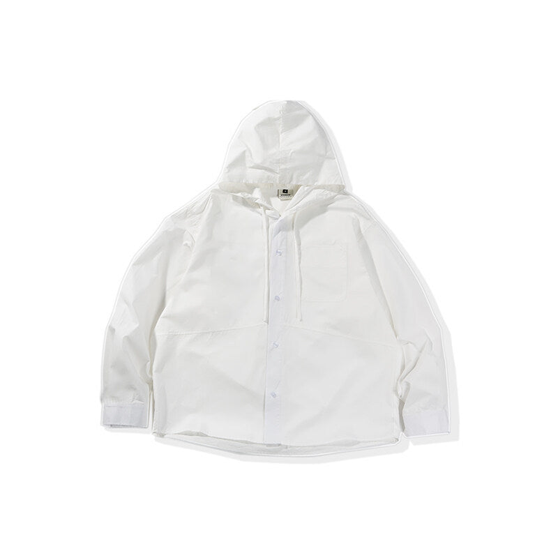 Solid color pocket hooded casual loose shirt