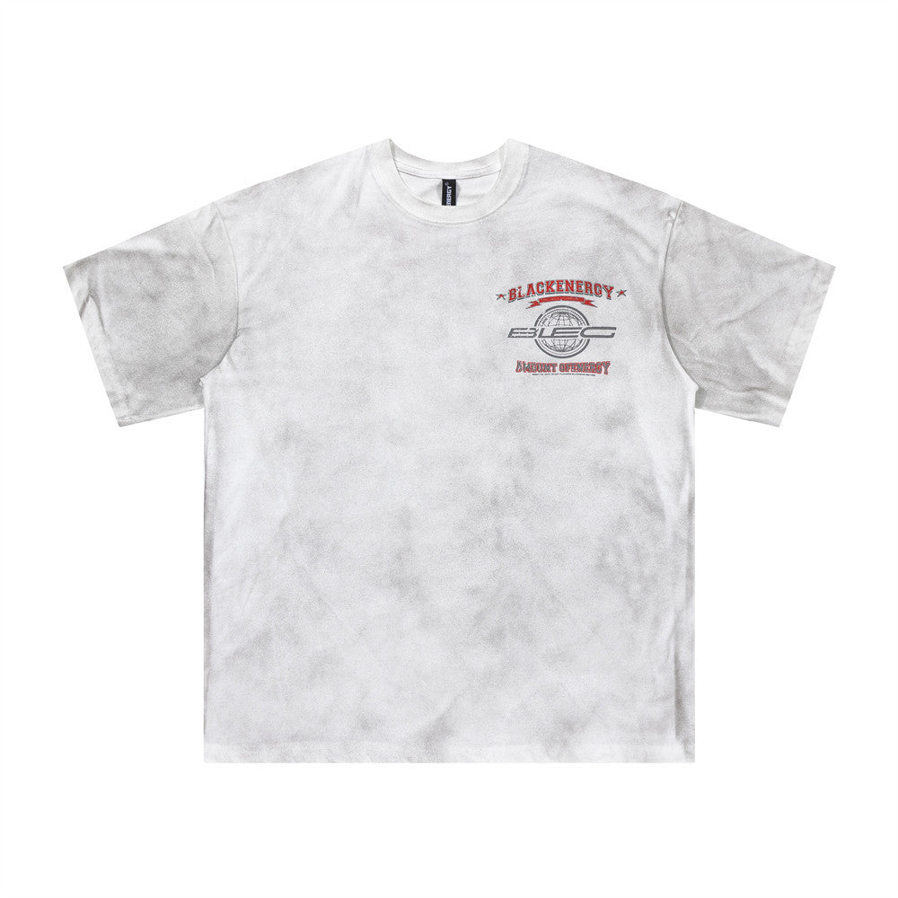 Dirty Printed Short Sleeve T-Shirt Men's Punk Logo Letter Print Pure Cotton Half Sleeve Tee Ins Trendy Summer