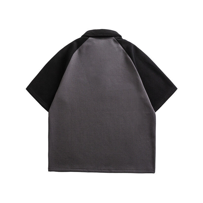 Color blocked polo shirts for men and women loose fitting short sleeves