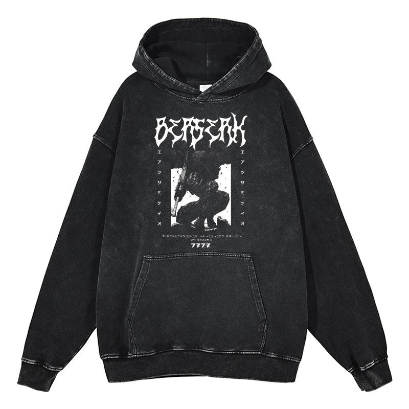 American retro washed hoodie for men and women, hip-hop sword style legendary dark print hoodie vintage hoodie