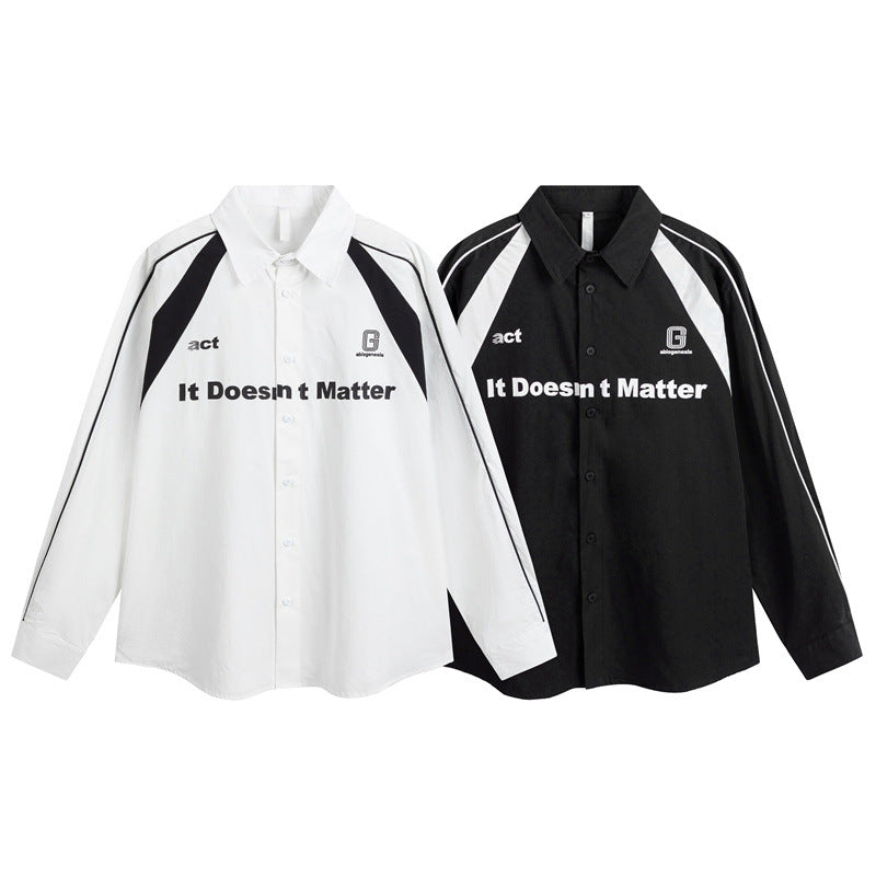 Color blocking splicing loose men's and women's long sleeved shirt