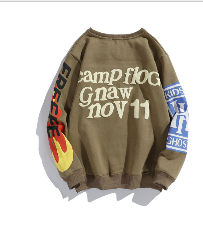 Kanye West Graffiti Letter Print Plus Velvet Sweatshirt Men Harajuku Fleece Hoodie Hip Hop Stranger Things Hooded Hoodies