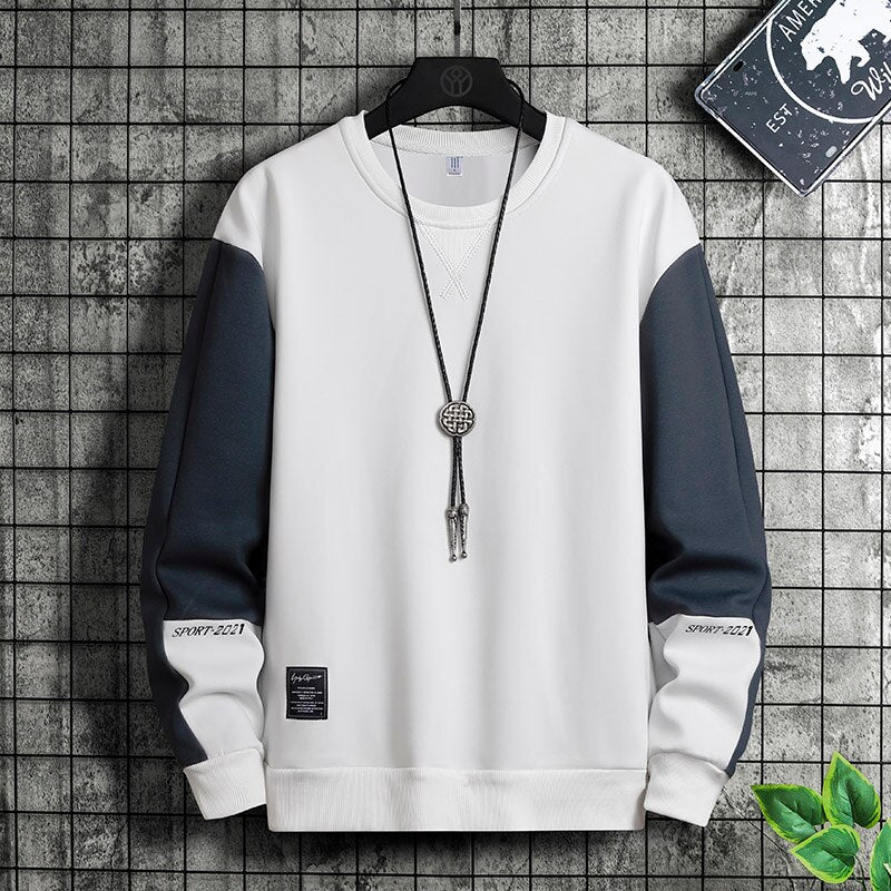 Fashion Patchwork Men Sweatshirt Autumn New Street Trend Hoodie Mens Casual Loose Pullover Korean Long Sleeved Top M-5XL