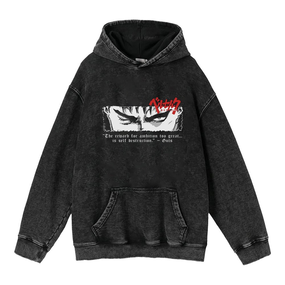 American retro washed hoodie for men and women, hip-hop sword style legendary dark print hoodie, distressed