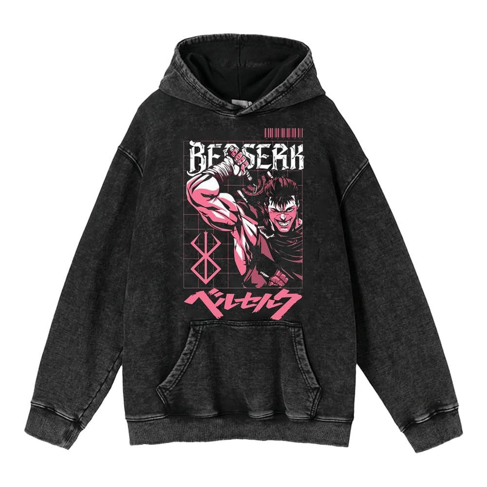 American retro washed hoodie for men and women, hip-hop sword style legendary dark print hoodie, distressed