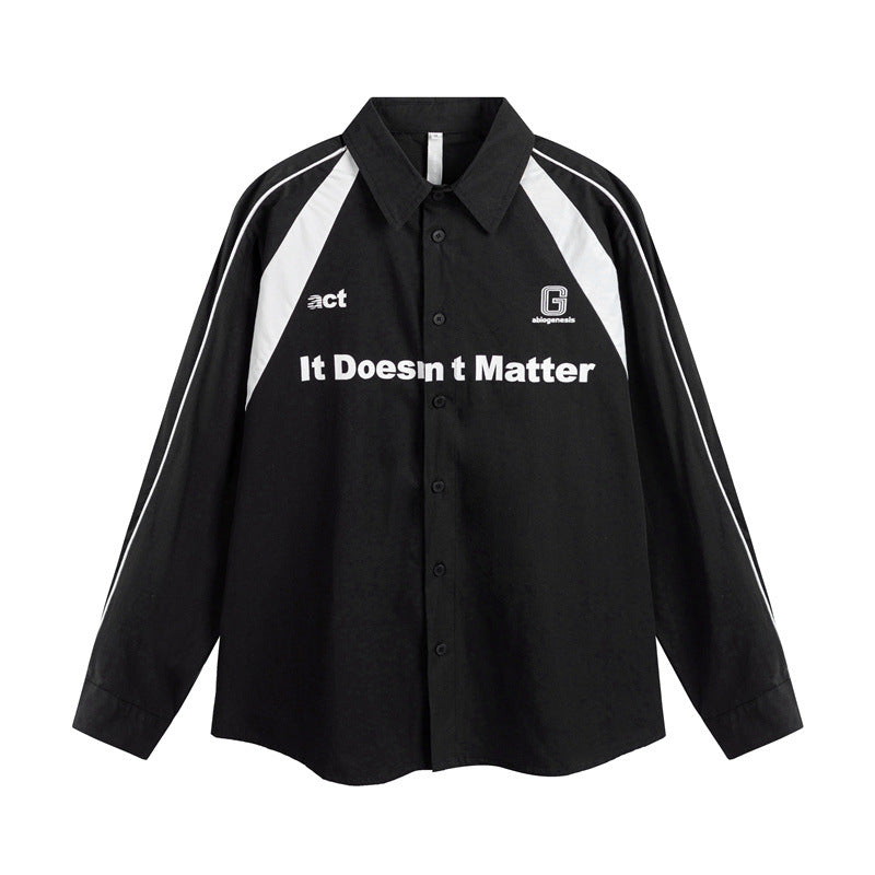 Color blocking splicing loose men's and women's long sleeved shirt