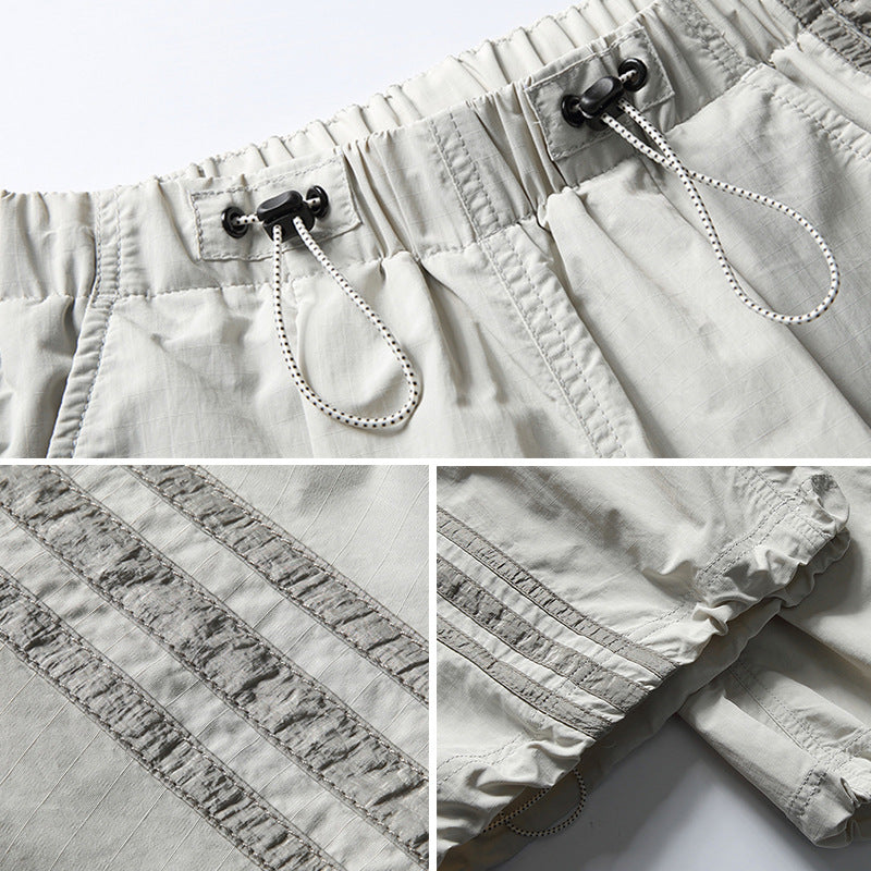 Multi-Pocket Work Pants Men's Long Trousers Vibe High Street Side Stripes Three Bars Wide Leg Loose Parachute Pants