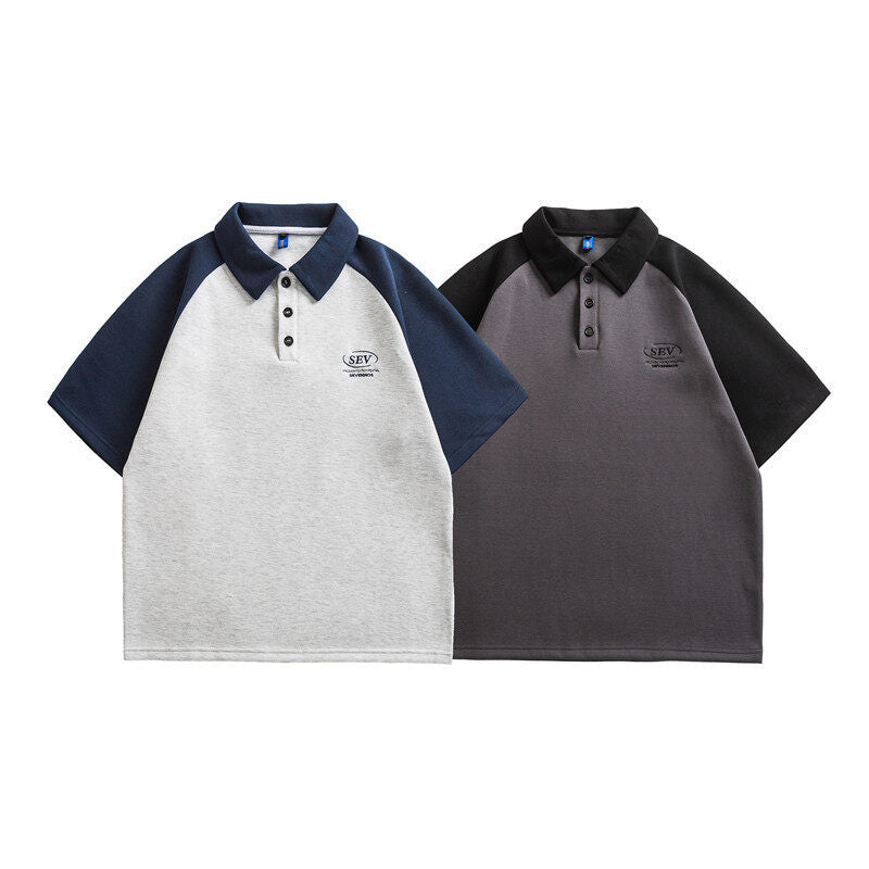 Color blocked polo shirts for men and women loose fitting short sleeves