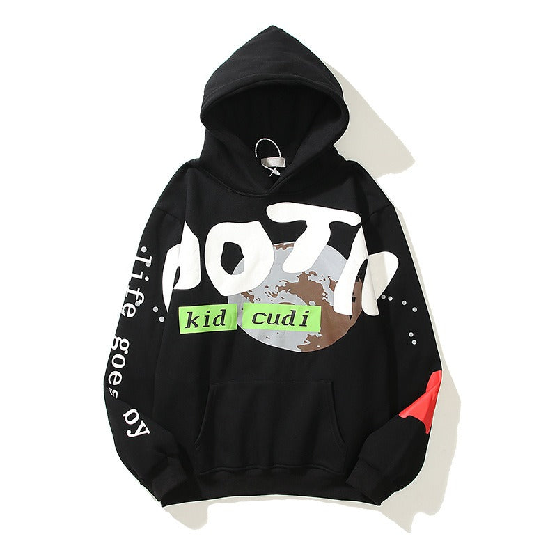 European and American Style Kanye Kanye Male And Female Graffiti Cartoon Printed Hoodie With Plush Jacket