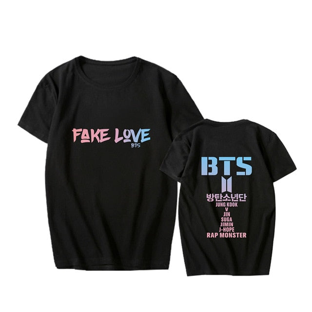 KPOP BTS Bangtan Boys Album Love Yourself Tear FAKE LOVE O-Neck Hip Hop Tshirt T Shirts Short Sleeve Tops T-shirt