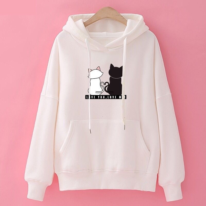 Streetwear Hoodies Women Sweatshirt Autumn Long Sleeve Hoodies Harajuku Hoodie Cute Cat Print Sweatshirt for Women